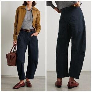 Nili Lotan Navy Wide-Leg Cotton Pants